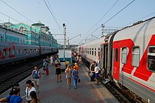 The Trans-Siberian is a vital link to the Russian Far East. Gare de Omsk (4871704288).jpg