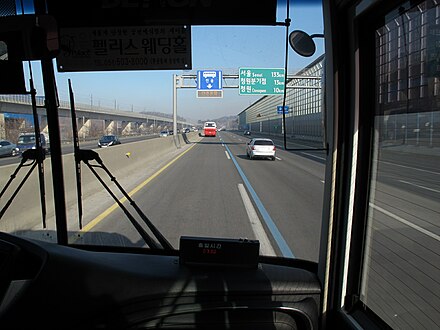 A dedicated bus lane (HOV 9+) on the Gyeongbu Expressway in South Korea