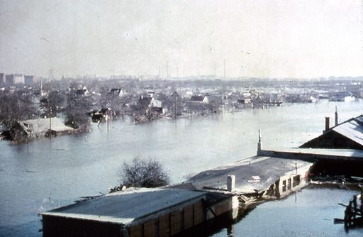 Hamburg Sturmflut 1962, überflutete Siedlung in Wilhelmsburg