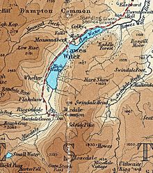 1924 map of Haweswater before it was enlarged. Note Mardale Green and the original road on the west bank.