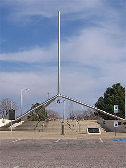 The Helium Monument & Time Capsule is located in front of the Don Harrington Discovery Center