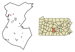 Location of Alexandria in Huntingdon County, Pennsylvania.
