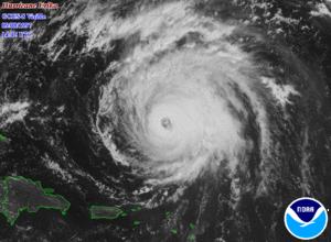 Hurrikaani Erika satelliittikuvassa 8. syyskuuta 1997.
