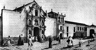 The Iglesia de San Francisco and part of the Convent of San Francisco (1845). Iglesia de San Francisco c1845.jpg