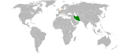 Карта, показваща местоположенията на Иран и Холандия