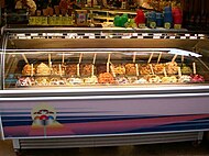 An Italian ice cream parlor with varieties of gelato (ice cream)