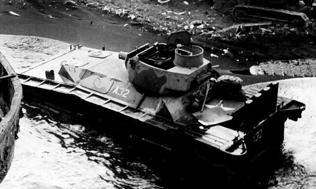 LVT(A)-4 amtank at Iwo Jima beach, c. February/March 1945.