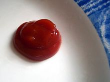 Ketchup is a sweet and tangy sauce, typically made from tomatoes, vinegar, a sweetener, and assorted seasonings and spices. Ketchup example 2.jpg