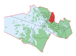 Kaupungin kartta, jossa Kotirannan suuralue korostettuna.