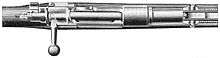 Mauser M98, action from above. The recesses for the stripper clips and thumb hole on the left can be seen. LA2-Blitz-0150 Infanteriegewehr M98 top.jpg