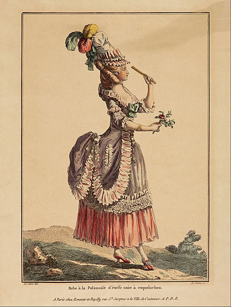 File:La Gallerie des Modes; Le Clerc; Dupin - print; coloured engraving - Robe a Poloniose d'etoffe unie a coqueluchon - Google Art Project.jpg