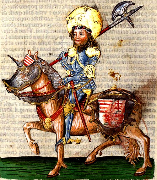 Coloman's uncle Ladislaus depicted in the Chronica Hungarorum