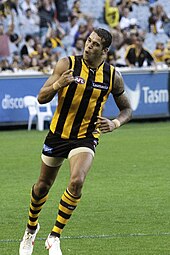 Hawthorn's Lance Franklin kicked three goals during the game, the most of any player on the ground Lance Franklin.jpg