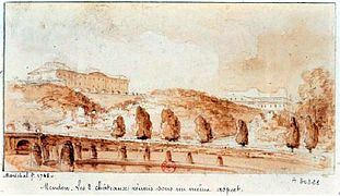 "Meudon. Les 2 châteaux réunis sous un même aspect", dessin de Jean-Baptiste Maréchal, 1785. Vue prise depuis l'Ovale.