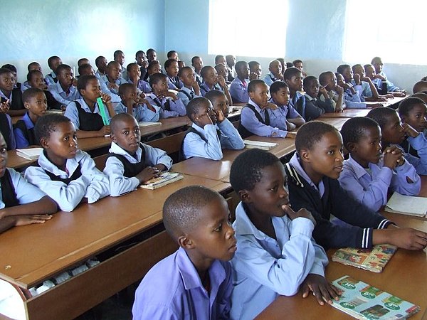 Children attend class in Ha Nqabeni primary school, Lesotho.