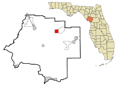 Levy County Florida Sisällytetyt ja rekisteröimättömät alueet Bronson Highlighted.svg