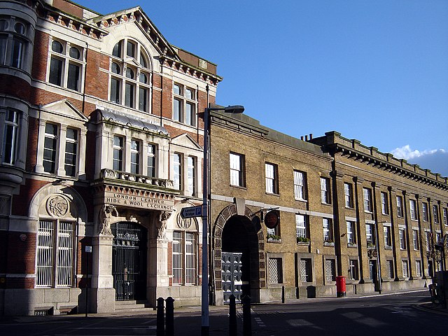 Leather, Hide and Wool Exchange, at left and Leather Market at right