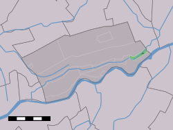 The town centre (darkgreen) and the statistical district (lightgreen) of Lopikerkapel in the municipality of Lopik.