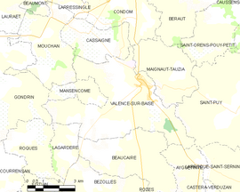 Mapa obce Valence-sur-Baïse