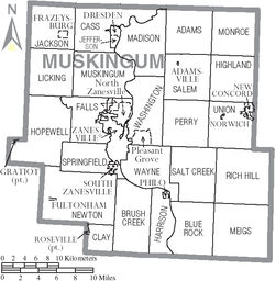 Map of Muskingum County, Ohio with municipal and township labels Map of Muskingum County Ohio With Municipal and Township Labels.PNG