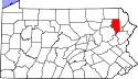 Harta statului Pennsylvania indicând comitatul Lackawanna