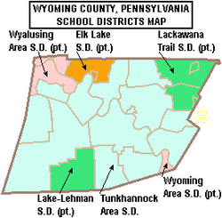Wyoming County Pennsylvania School Districts.png Haritası