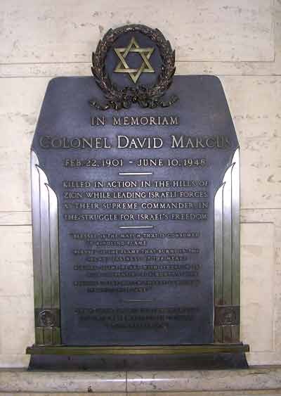 Memorial plaque for Colonel David Marcus at Union Temple of Brooklyn