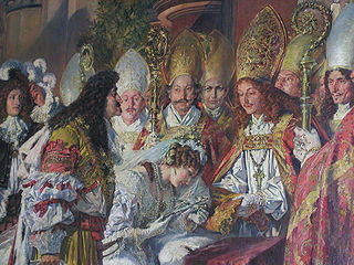 Leopoldo en su matrimonio con Leonor Magdalena del Palatinado.