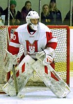 McGill goalie during 2014 Queen's Cup. McGill Redmen goalie 2014.jpg