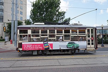 McKinney Avenue Transit Authority streetcar Petunia (No. 636) in Dallas, Texas