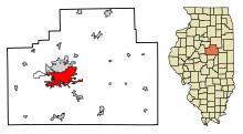 McLean County Illinois Incorporated and Unincorporated areas Bloomington Highlighted.svg