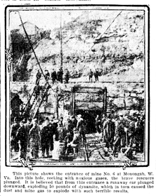 The Monongah mining disaster of 1907 described as "the worst mining disaster in American history"
the official death toll stood at 362, 171 of them Italian migrants. Mine No 6 Va explosion.png