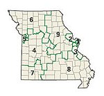 Kaart van de congresdistricten van Missouri sinds 2003