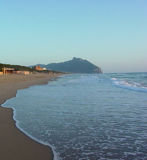 Mount Circeo as seen from the beach of dunes in Sabaudia, Italy.