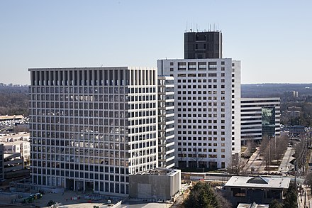 The three building that comprise NRC's North Bethesda campus, with North Bethesda station in the right bottom corner