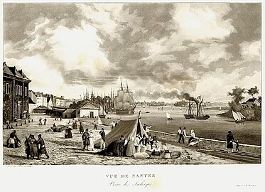 Vue de Nantes prise des Salorges (1823), extrait du recueil des vues des côtes de France dans l'océan et la Méditerranée peintes et gravées par Ambroise Louis Garneray (1783-1857)