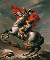 Napoleon Crossing the Alps, versione romantica di Jacques-Louis David nel 1805