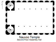 Floor plan of the Nauvoo Temple second floor assembly hall Nauvoo Temple second floor.png