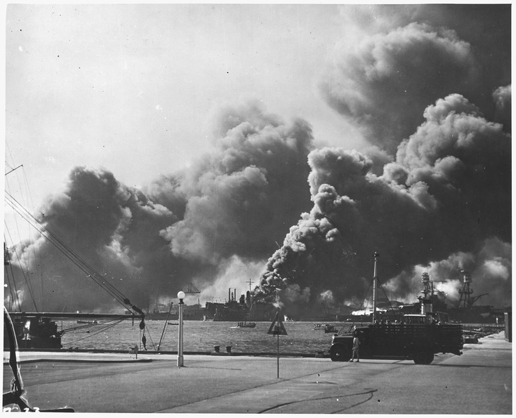 File:Naval photograph documenting the Japanese attack on Pearl Harbor, Hawaii which initiated US participation in World... - NARA - 296002.tif