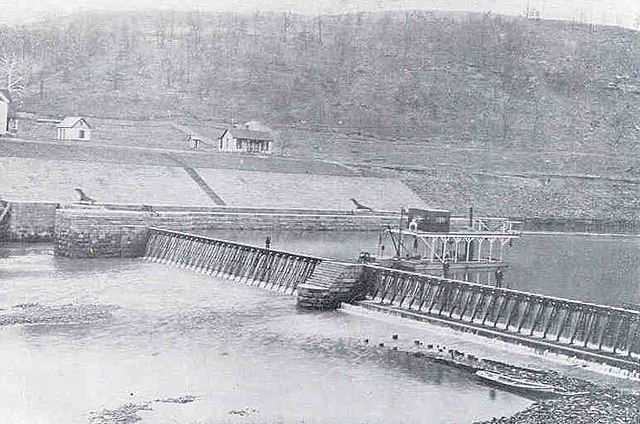 General view of the needle dam and lock as originally built in 1896 at Louisa