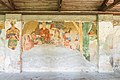 English: #14: Fresco fragments at the summerhouse of the former restaurant Michor Deutsch: Nr. 14: Probefresken an der Rückwand des Gartenhauses des ehemaligen Gasthofs Michor