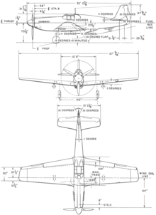 3-view line drawing of the North American A-36A Mustang