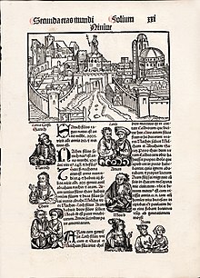 A page from a pirated edition of the Nuremberg Chronicle 1497 Nuremberg Chronicle Pirated Page.jpg