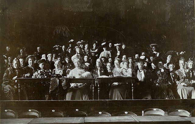 The officers of the U.S. National and International Council of Women at the congress held in Berlin, Germany in June, 1904. In the front row, the wome