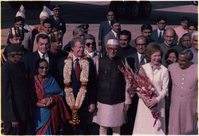 Nani Palkhivala (third from right, second row) with US President Jimmy Carter during his 1978 visit to India.