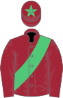 Maroon, emerald green sash and star on cap