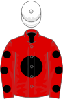 Red, black disc, spots on sleeves, white cap