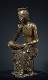 Bangasayusang, semi-seated contemplative Maitreya probably from Silla, circa early 7th century Pensive Bodhisattva 02.jpg