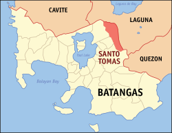 Mapa de Batangas con Santo Tomas resaltado