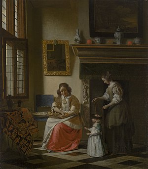 Einem Kind das Laufen beibringen auch: Unterricht im Laufen (Die Apfelschälerin) (Pieter de Hooch)